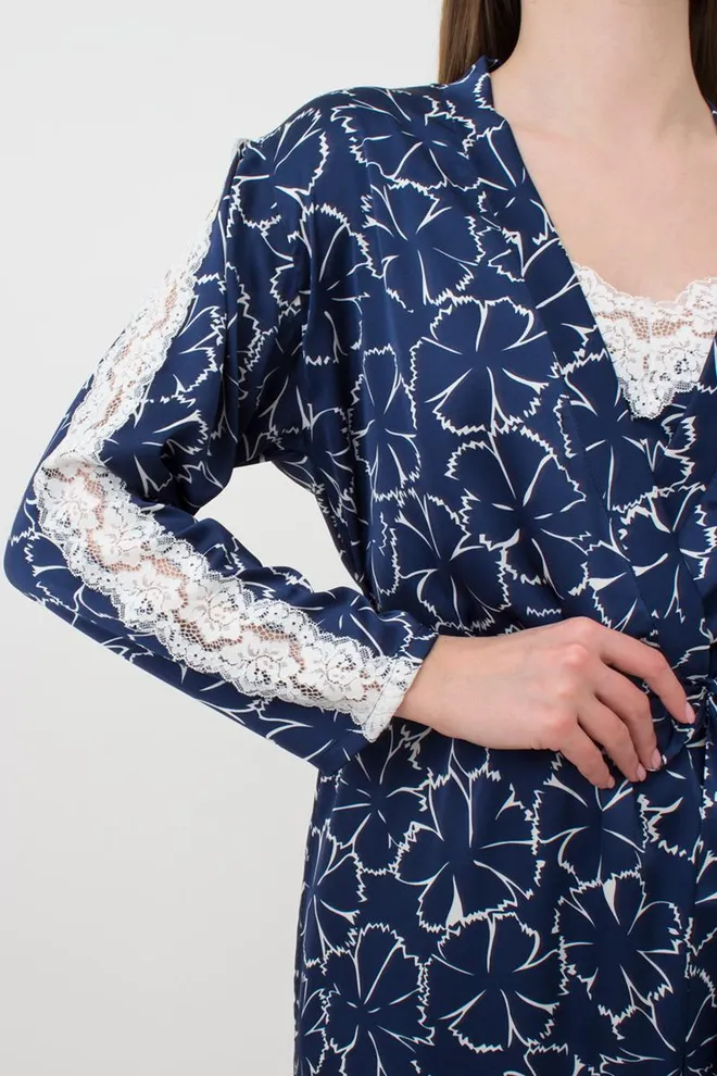 Халат женский с кружевом TIZIANA 7327/051 Giulia (navy/white clove), синий