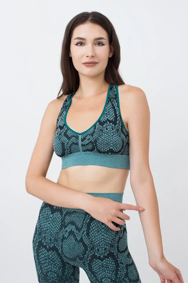 Бесшовный топ с анималистичным принтом Top Animal Melange Giulia (harbor blue), зеленый