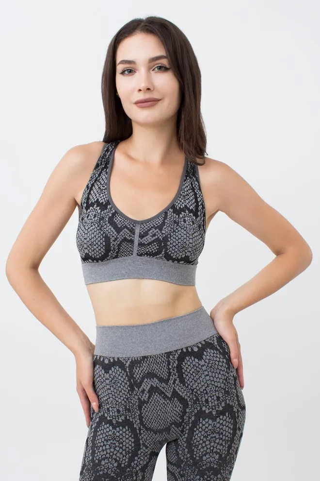 Бесшовный топ с анималистичным принтом Top Animal Melange Giulia (poppy seed), серый