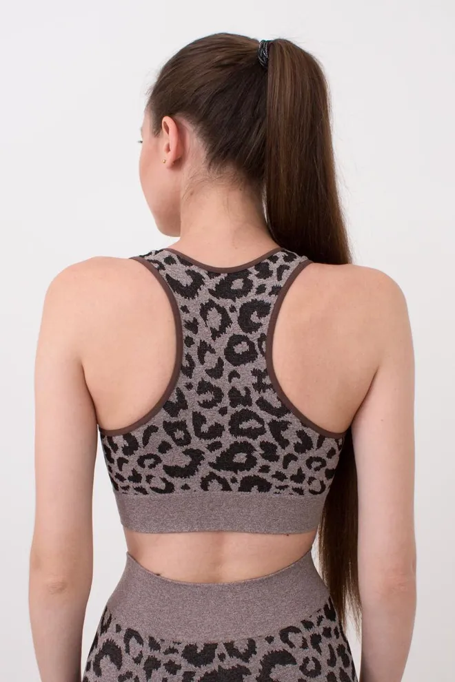 Бесшовный топ с анималистичным принтом Top Animal Melange 03 Giulia (deep taupe), коричневый