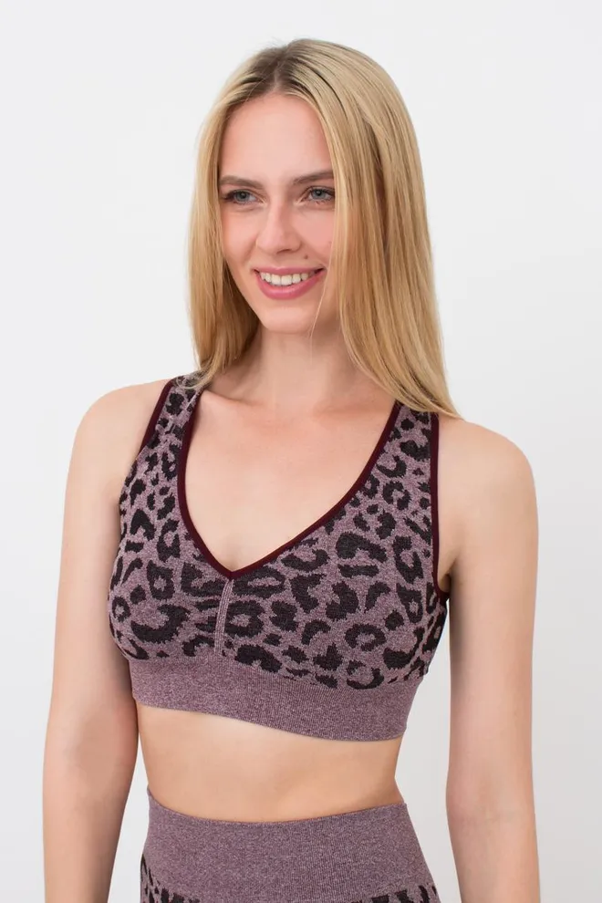 Бесшовный топ с анималистичным принтом Top Animal Melange 03 Giulia (marsala), бордовый