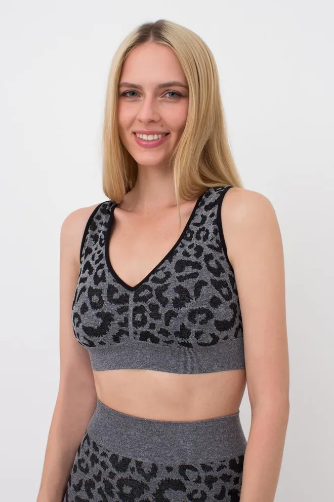 Безшовний топ з анімалістичним принтом Top Animal Melange 03 Giulia (black), чорний