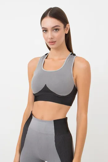 Безшовний топ зі вставкою у рубчик Top Color Block Giulia (ultimate grey)