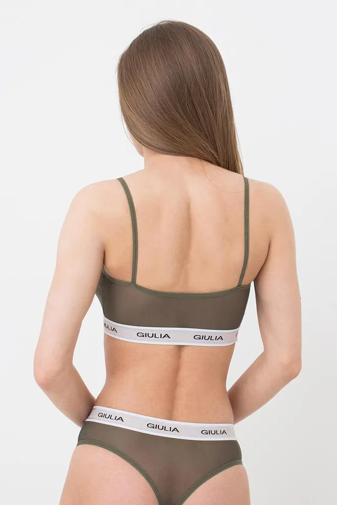 Прозрачный топ в сетку на широкой резинке Top Net 4101/40 Giulia (khaki)