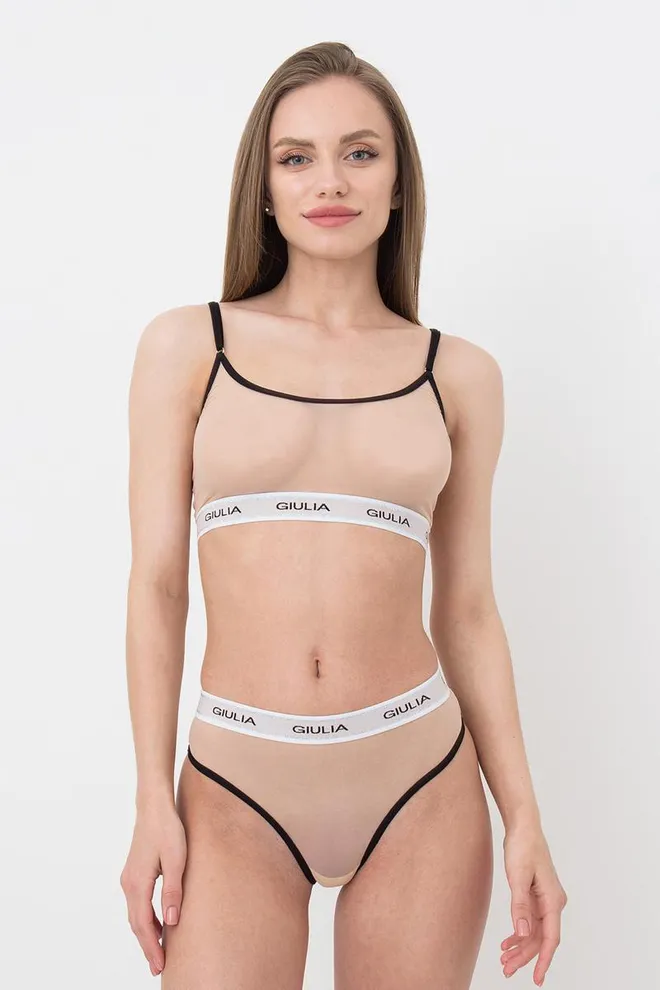 Прозрачный топ в сетку на широкой резинке Top Net 4101/40 Giulia (beige/black)