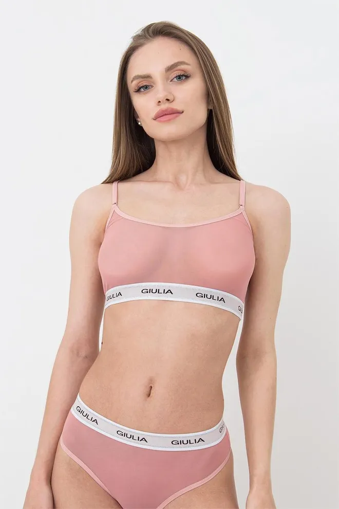 Прозрачный топ в сетку на широкой резинке Top Net 4101/40 Giulia (powder)