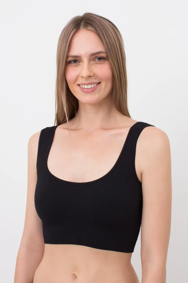 Бесшовный топ в рубчик на широких бретелях TOP RIB Giulia (black), черный
