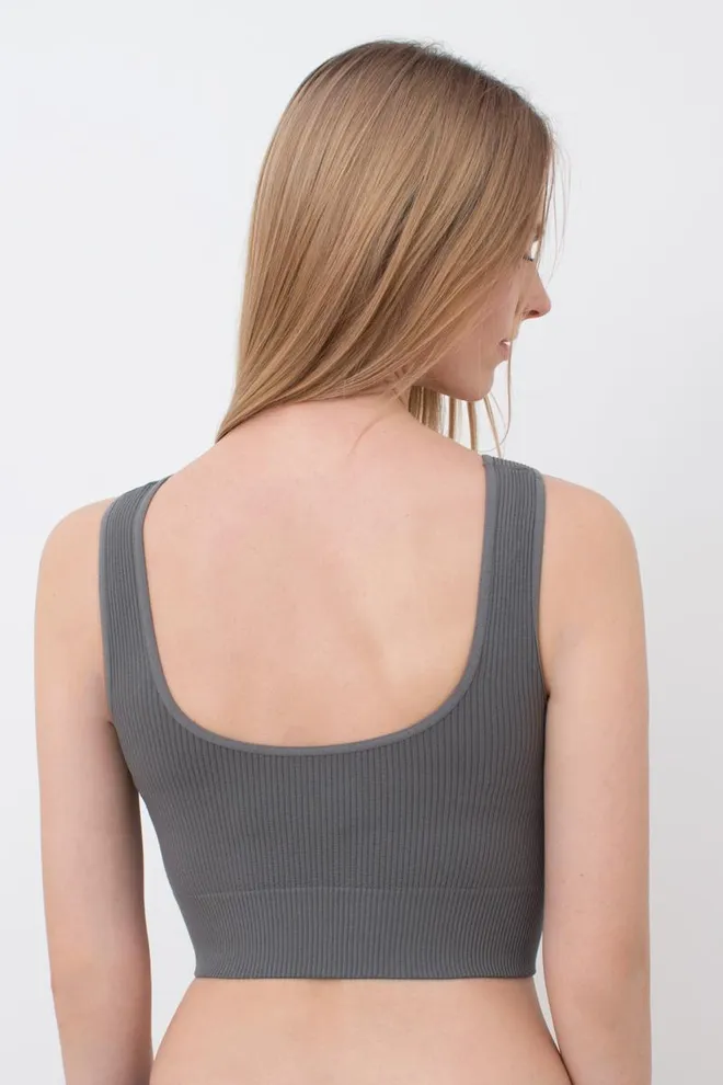 Бесшовный топ в рубчик на широких бретелях TOP RIB Giulia (poppy seed), серый