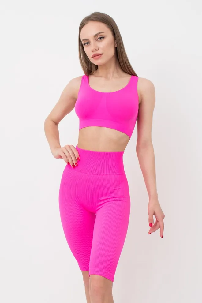 Велосипедки жіночі в рубчик Tracks rib Giulia (pink neon), рожевий