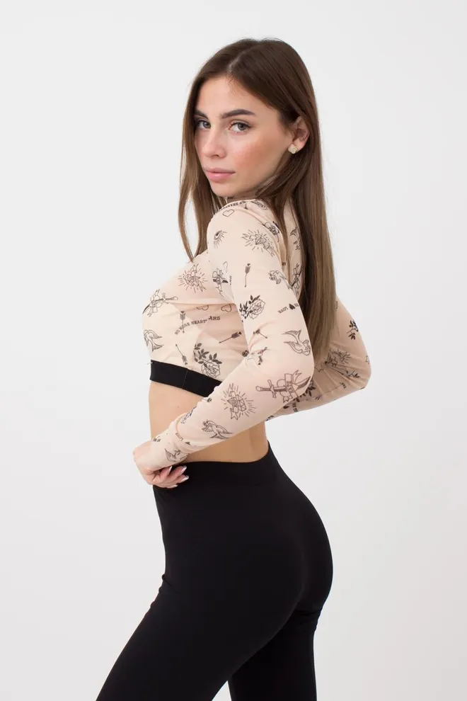 Кроп-топ в сеточку Tatoo 4103/07 (beige tatoo), бежевый