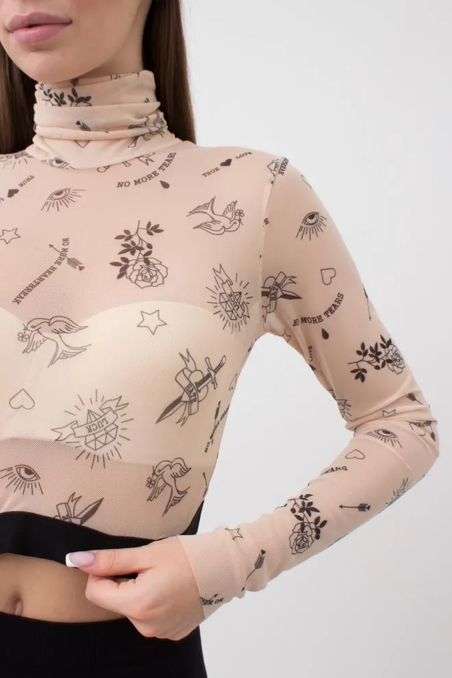 Кроп-топ в сеточку Tatoo 4103/07 (beige tatoo), бежевый