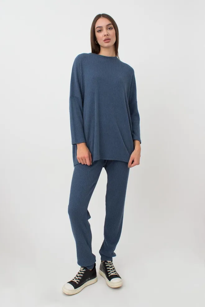 Кофта длинная в рубчик Warmly Touch 4412/150 Giulia (epruse)