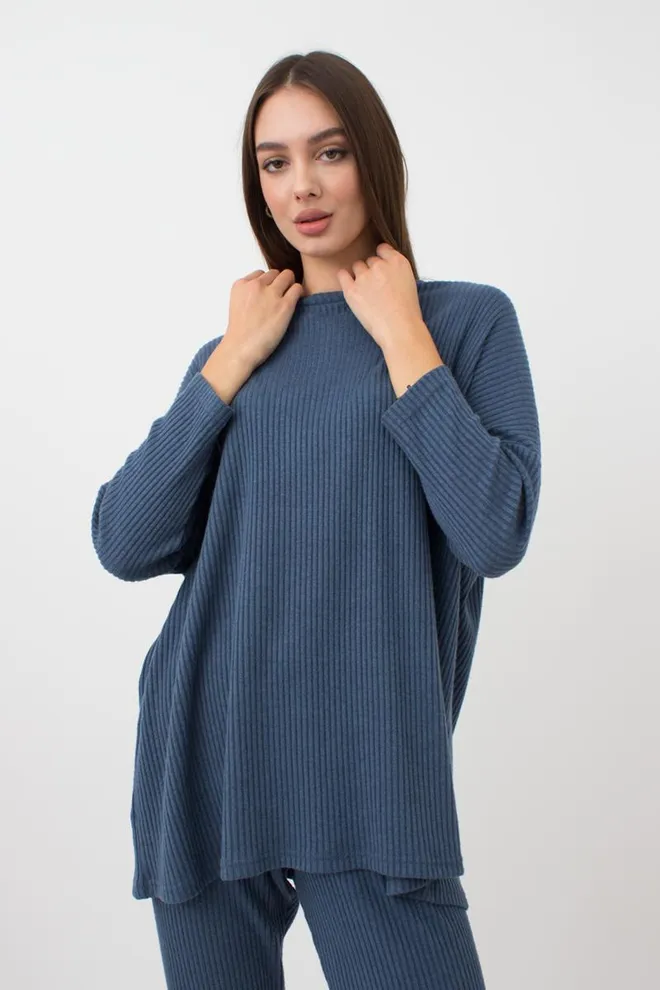 Кофта длинная в рубчик Warmly Touch 4412/150 Giulia (epruse)