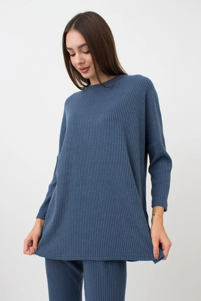 Кофта длинная в рубчик Warmly Touch 4412/150 Giulia (epruse)