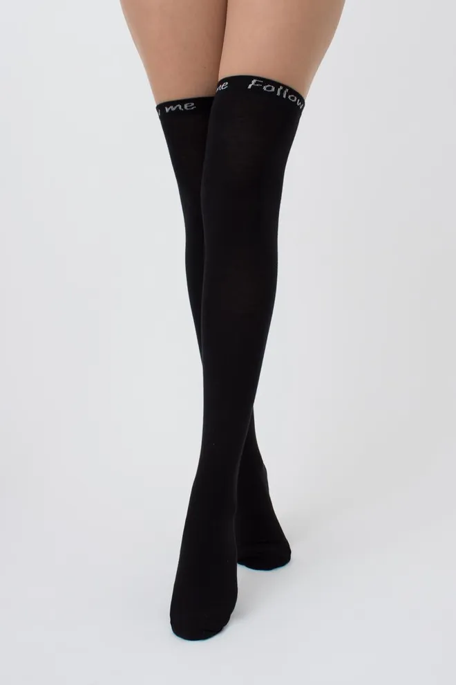 Гольфы ботфорты хлопковые с надписью WB1 fashion 010 Giulia (black)