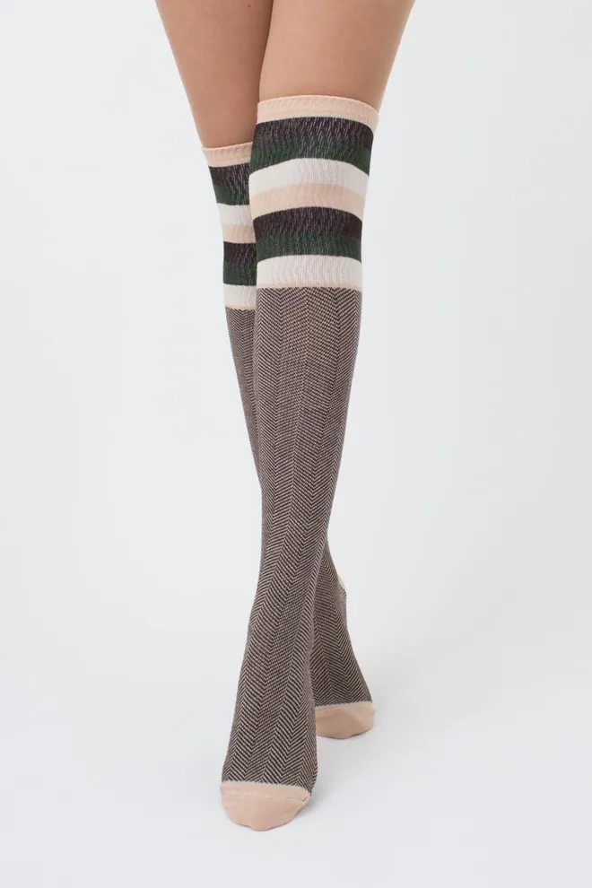 Гольфы ботфорты хлопковые с рисунком WB1 fashion strong 003 Giulia (powder puff)