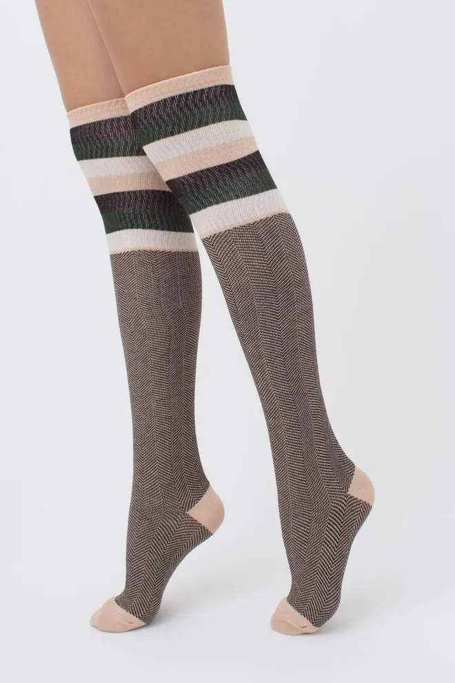 Гольфы ботфорты хлопковые с рисунком WB1 fashion strong 003 Giulia (powder puff)