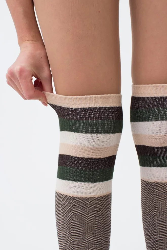 Гольфы ботфорты хлопковые с рисунком WB1 fashion strong 003 Giulia (powder puff)