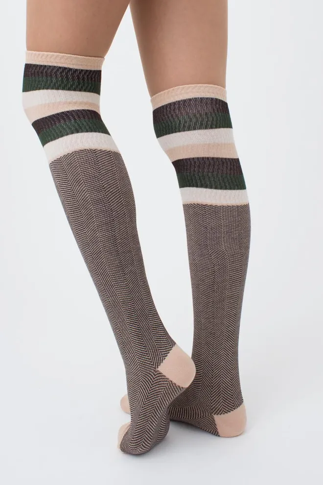 Гольфы ботфорты хлопковые с рисунком WB1 fashion strong 003 Giulia (powder puff)