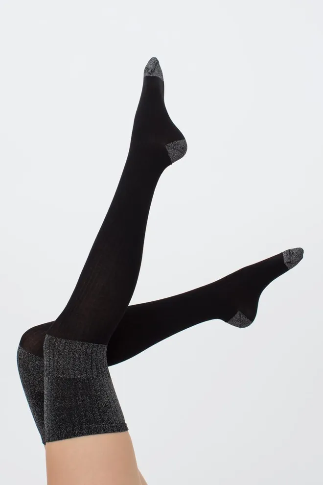 Гольфы ботфорты с люрексом WB1 lurex rib strong 001 Giulia (black/silver metallic)