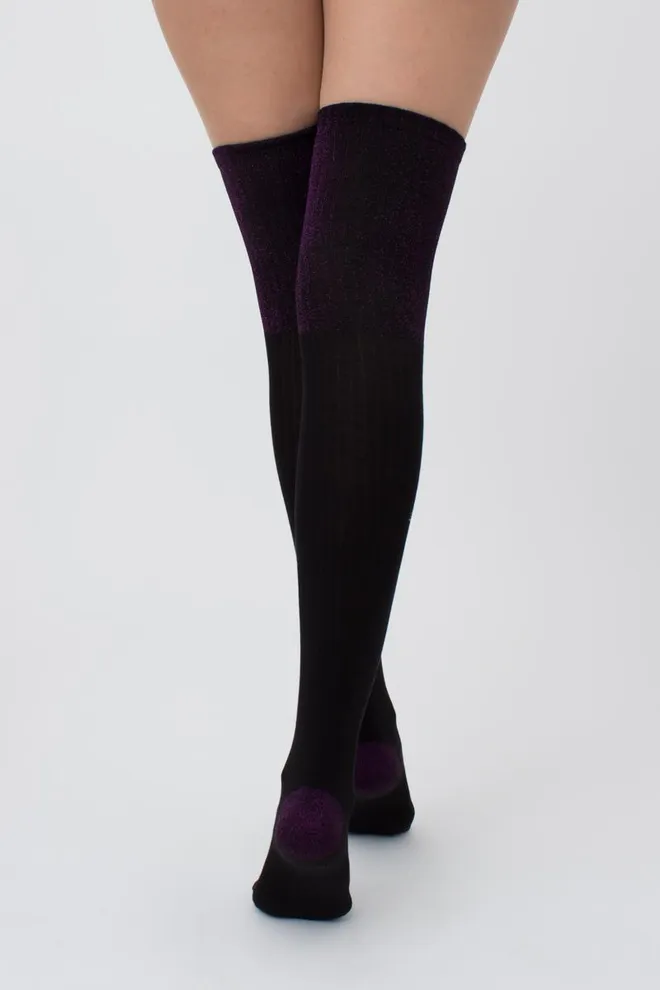 Гольфы ботфорты с люрексом WB1 lurex rib strong 001 Giulia (black/shiny pink metallic)