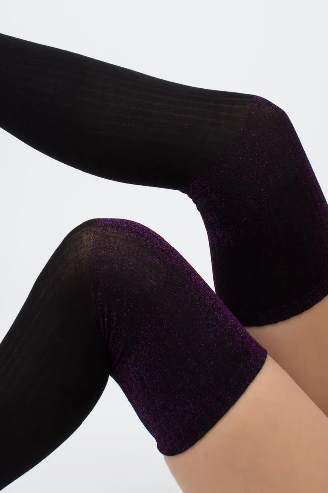 Гольфы ботфорты с люрексом WB1 lurex rib strong 001 Giulia (black/shiny pink metallic)