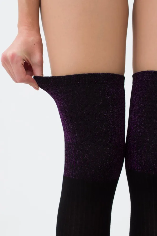 Гольфы ботфорты с люрексом WB1 lurex rib strong 001 Giulia (black/shiny pink metallic)