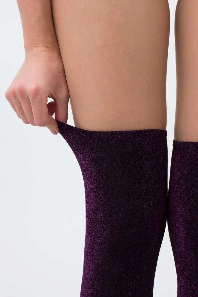 Гольфы ботфорты с люрексом WB1 lurex pa 001 Giulia (black/shiny pink metallic)