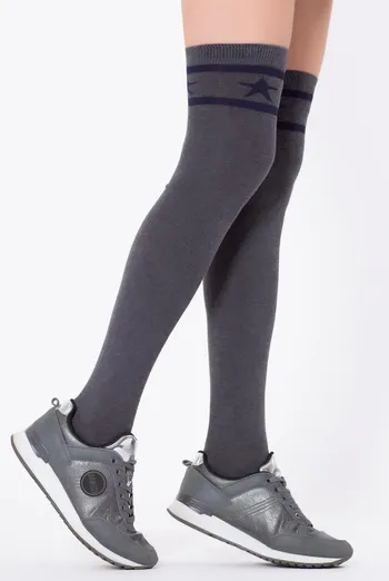 Гольфы ботфорты хлопковые с рисунком WBM-003 Giulia (dark grey melange/navy) Гольфы ботфорты хлопковые с рисунком WBM-003 Giulia (dark grey melange/navy)