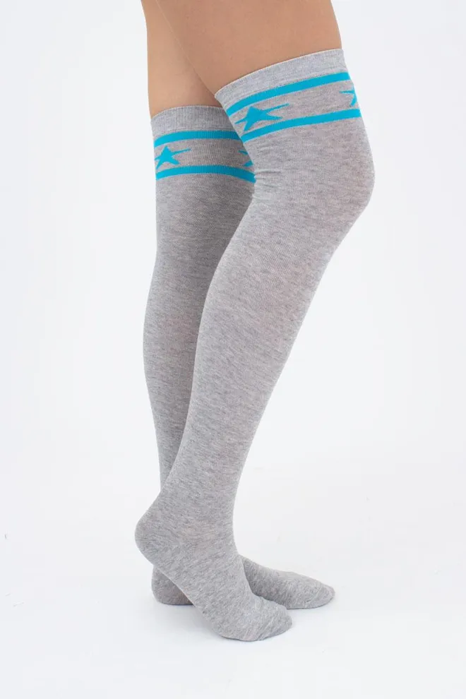 Гольфы ботфорты хлопковые с рисунком WBM-003 Giulia (light grey melange/turquoise)