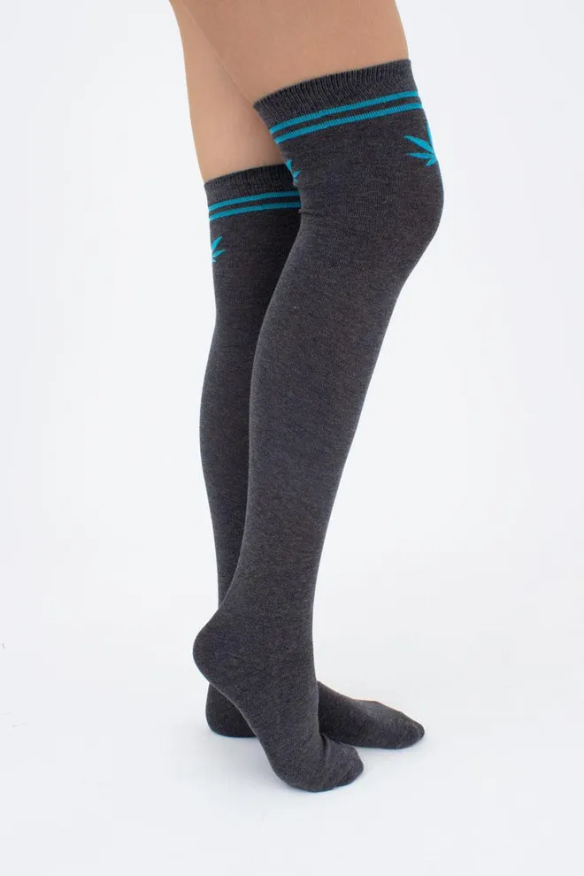 Гольфы ботфорты хлопковые с рисунком WBM-004 (WGL-004 melange gamb) Giulia (dark grey melange/blue)