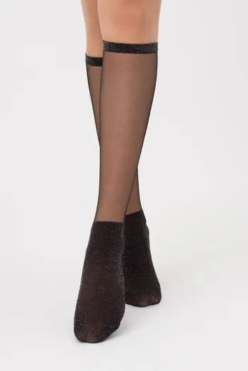 Носки женские высокие с блеском Wg1 cristal lurex pa 005 Giulia (silver metallic)