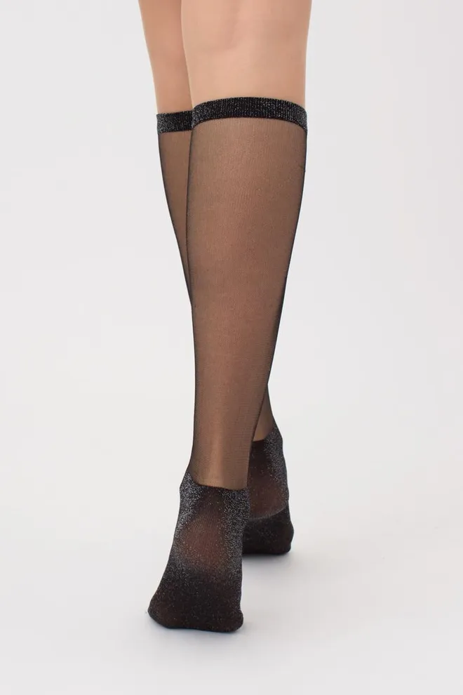 Носки женские высокие с блеском Wg1 cristal lurex pa 005 Giulia (silver metallic)