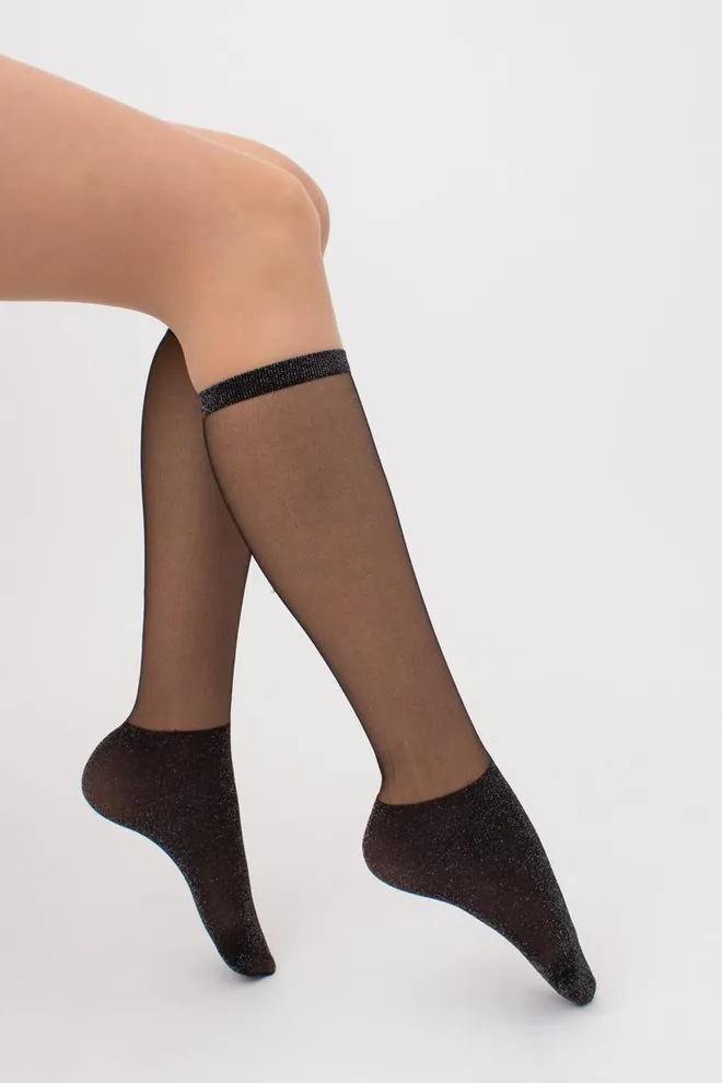 Носки женские высокие с блеском Wg1 cristal lurex pa 005 Giulia (silver metallic)