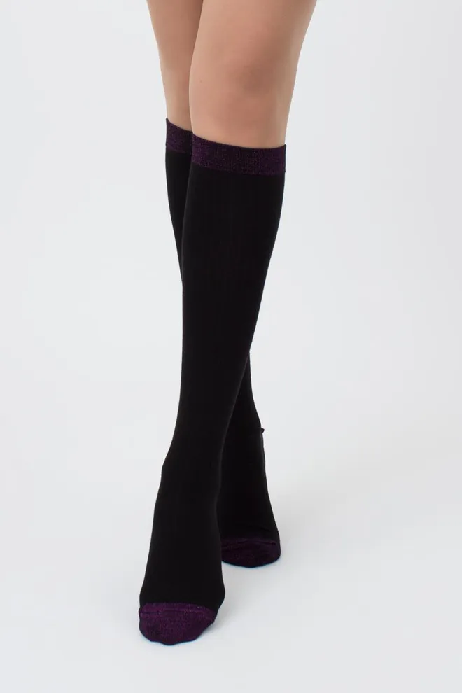 Женские блестящие гольфы Wg1 lurex rib 001 Giulia (black/shiny pink metallic)