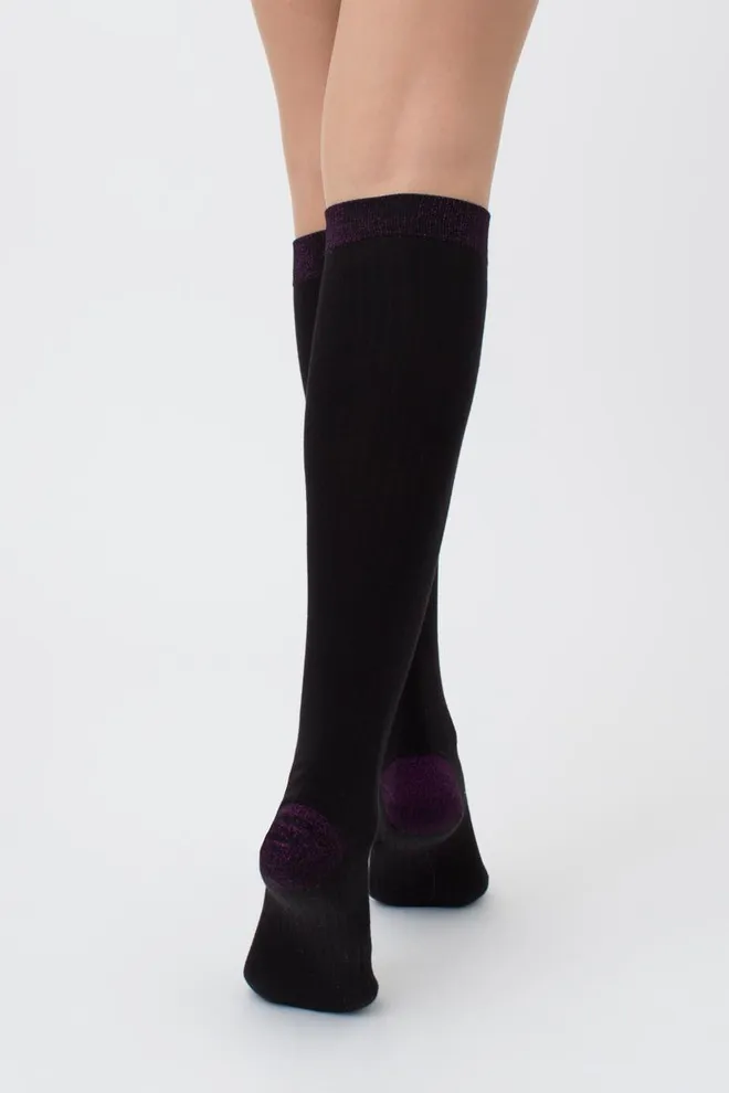Женские блестящие гольфы Wg1 lurex rib 001 Giulia (black/shiny pink metallic)