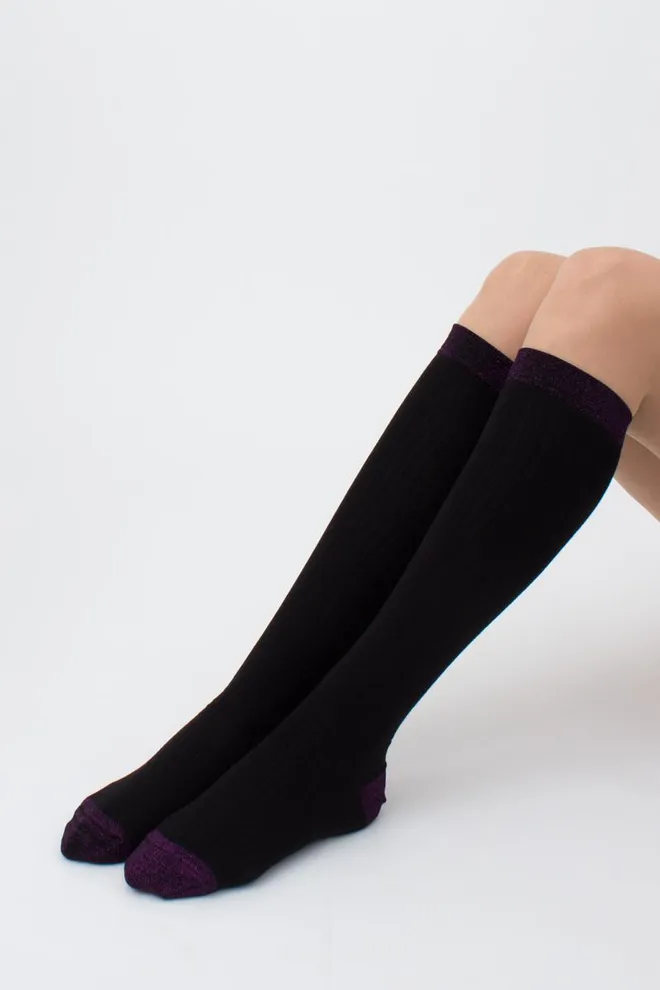 Женские блестящие гольфы Wg1 lurex rib 001 Giulia (black/shiny pink metallic)