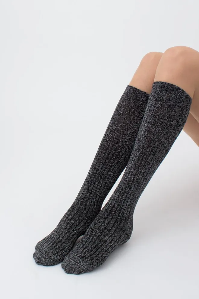 Жіночі блискучі гольфи Wg1 lurex rib strong 001 Giulia (black/silver metallic)