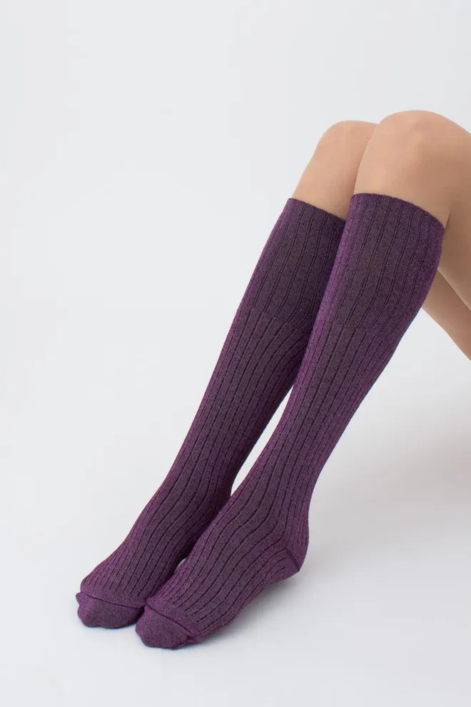 Женские блестящие гольфы Wg1 lurex rib strong 001 Giulia (marsala/shiny pink metallic)