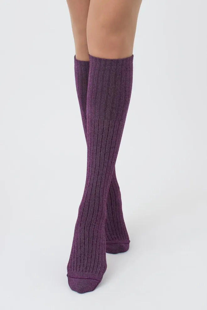 Женские блестящие гольфы Wg1 lurex rib strong 001 Giulia (marsala/shiny pink metallic)