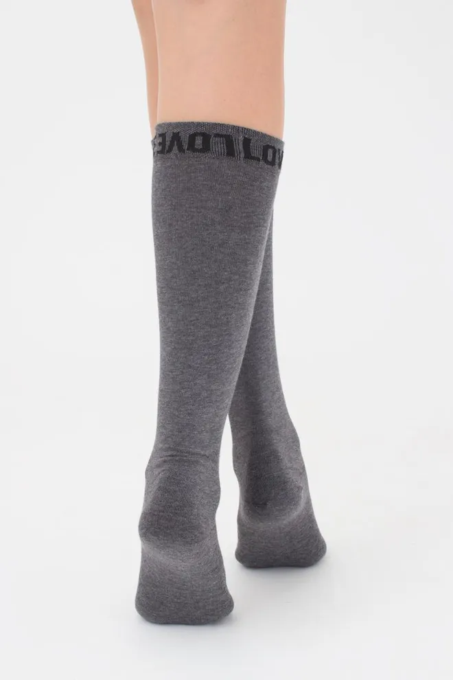 Гольфы ботфорты хлопковые с надписью WG1 text 002 Giulia (dark grey melange)