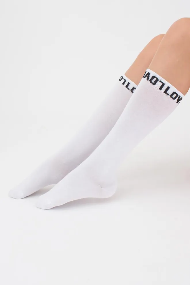 Гольфы ботфорты хлопковые с надписью WG1 text 002 Giulia (white)