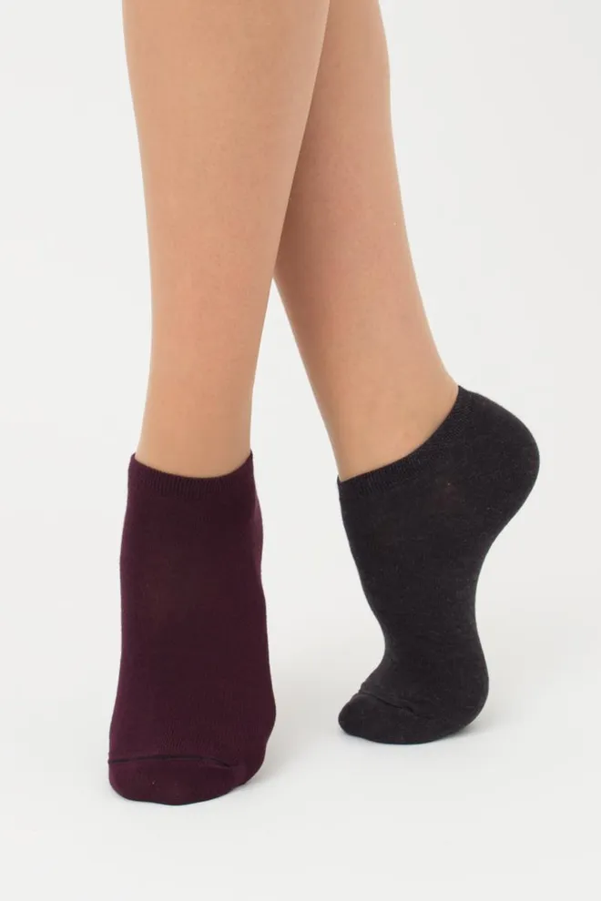 Носки женские короткие Ws1 classic Giulia 2 пары (grape vintage/black), фиолетовый/черный