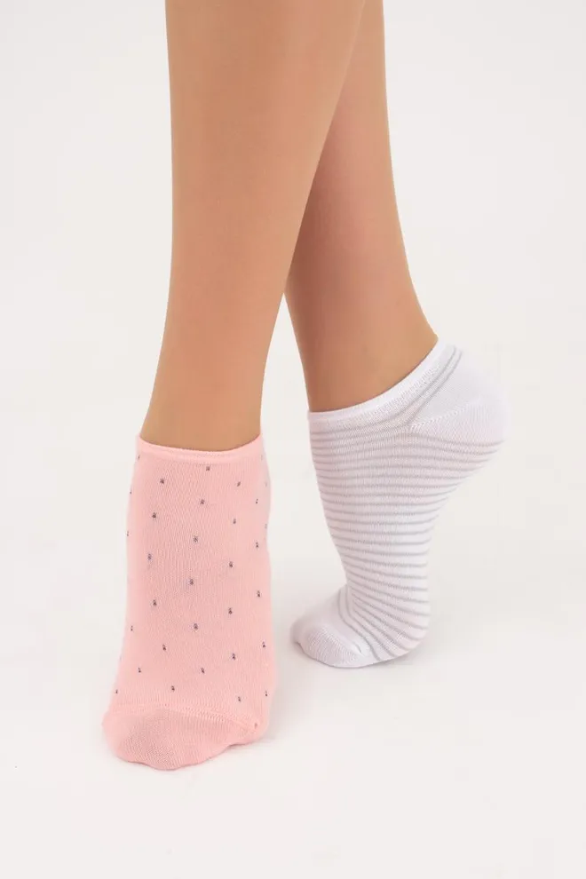 Носки женские невидимые WS1 fashion 046 + WS1 lurex 009 Giulia 2 пары (white/geranium)