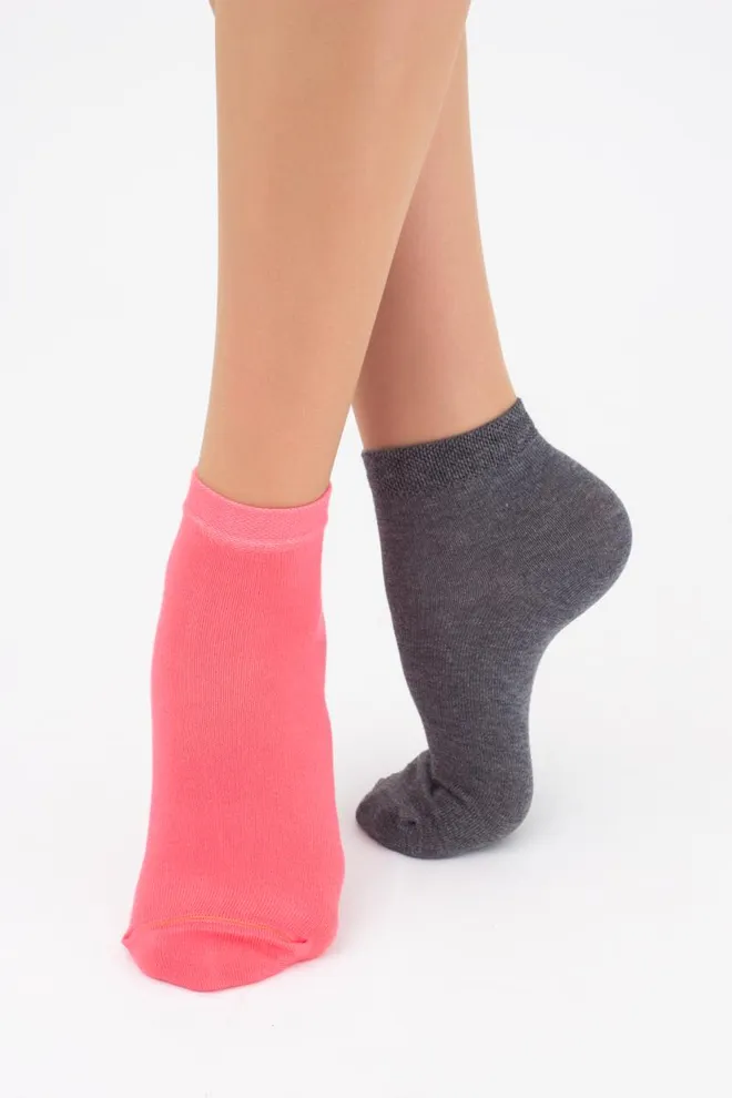 Носки женские низкие Ws2 classic Giulia 2 пары (dark grey melange/coral)