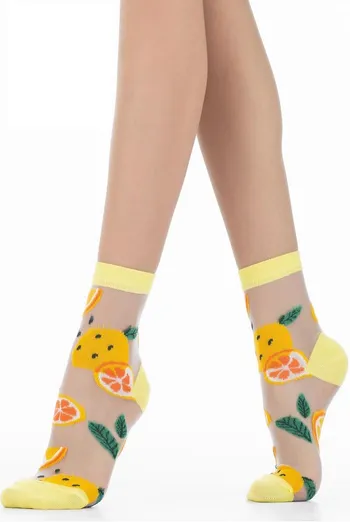 WS2 CRISTAL 046 Фантазийные женские носки в сетку с фруктами  (yellow)