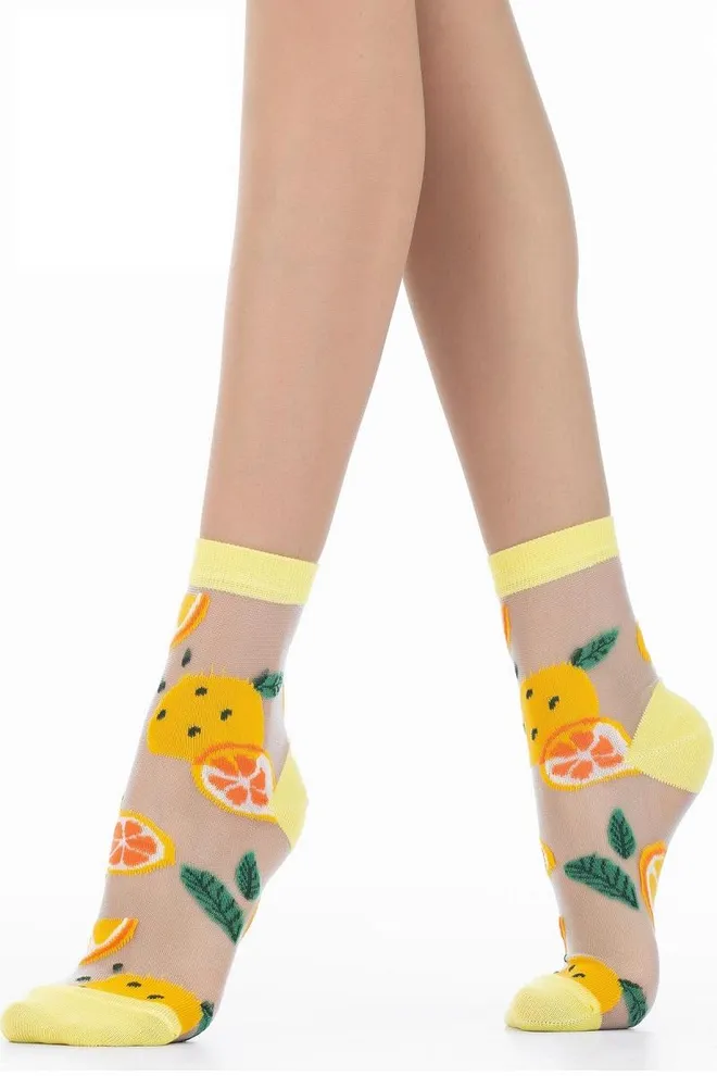 WS2 CRISTAL 046 Фантазийные женские носки в сетку с фруктами  (yellow)