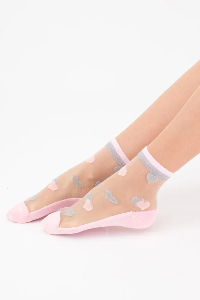 Носки женские классические с сердцами Ws2 cristal 066 Giulia (pearl), розовый