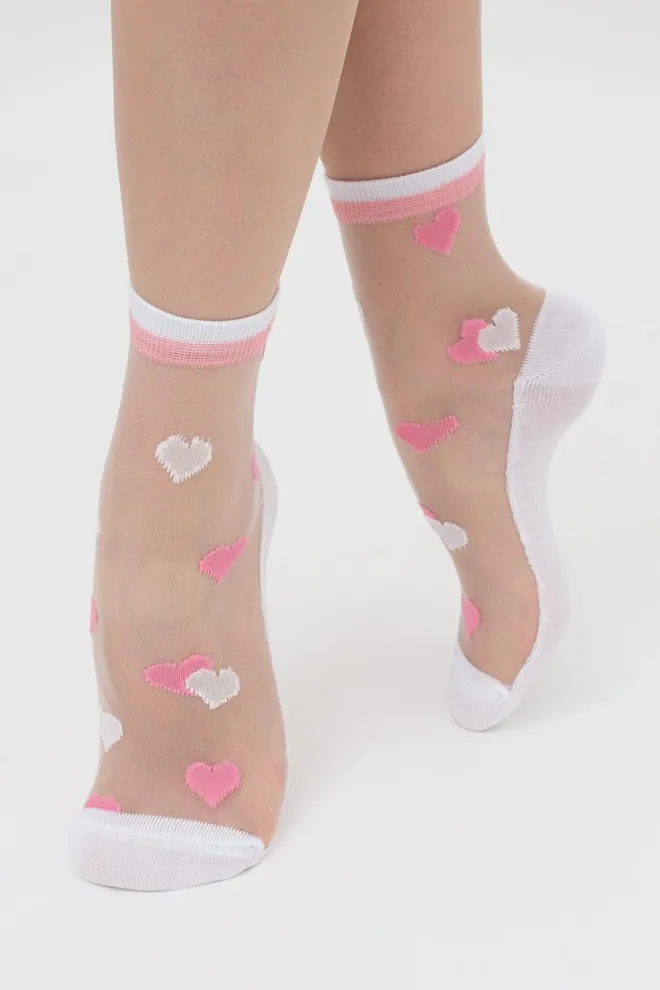 Носки женские классические с сердцами Ws2 cristal 066 Giulia (bianco)