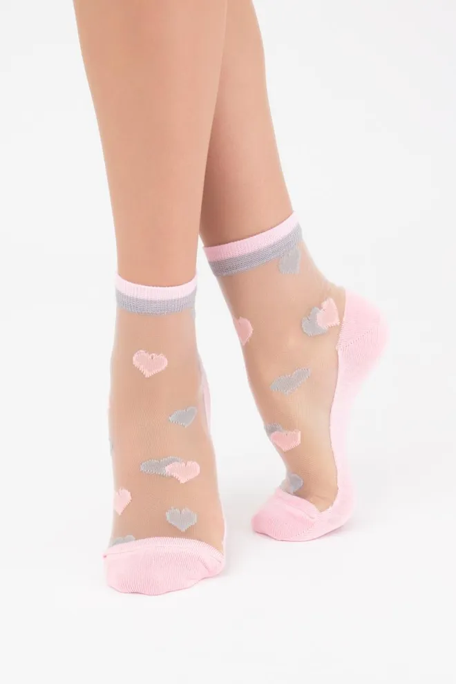 Носки женские классические с сердцами Ws2 cristal 066 Giulia (pearl), розовый